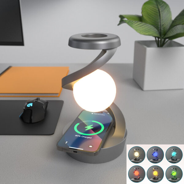 Rotating Moon Desk Lamp With Phone Wireless Charging Sensor.